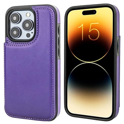 ONETOP for iPhone 15 Pro Wallet Case with Credit Card Holder,Purple | Kickstand,ID/Cash Holder,Case Wallet with Card Slots,Double Magnetic Clasp,Durable PU Leather Shockproof Cover for Women Men - color: Purple
