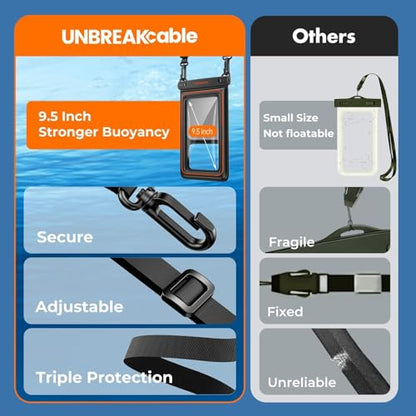 UNBREAKcable [UP to 9.5"]XL Size EXTRA Large Waterproof Phone Pouch Floating IPX8 Phone Case Dry Bag for iPhone 17 Air 16 15 14 Pro Max Samsung S25 Ultra, Travel Kayaking Beach Essentials - 2 Pack - size: 9.5 inch