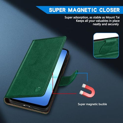 ZZXX for Samsung Galaxy A17 5G Wallet Case with [RFID Blocking] Card Slot Kickstand Magnetic Closure PU Leather Flip Fold Protective Phone Case for Samsung Galaxy A17(Green-6.7 inch) - color: Green