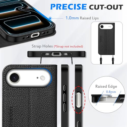 SHIELDON Genuine Leather Case Wallet for iPhone Air 6.5", Pebbled Black | Magnetic Closure, RFID Blocking, Credit Card Slot, Kickstand, Flip Book Design, Soft Shockproof Phone Cover - color: Pebbled Black