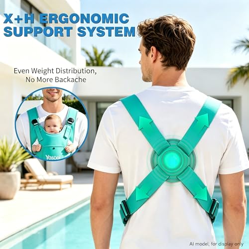Yosoai Premium Neoprene Water Baby Carrier, Safer Wider 50mm Strap & 60mm Slide Lock Buckle, Ergonomic X+H Back Support, Quick Dry Land & Water Baby Carrier with Waterproof Phone Pouch - color: Lake Blue