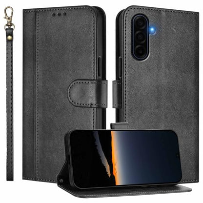 for Galaxy A17 5G Phone Case Wallet and Wrist Strap (Black) | Card Holder Slots, PU Leather, Flip Cover, Magnetic Closure, Kickstand, Folio Protective, for Samsung A17 Case - color: Black