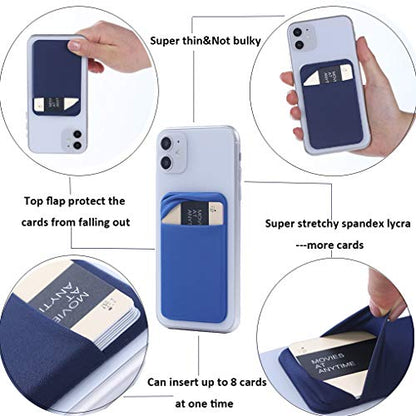 3Pack Cell Phone Card Holder Pocket Sticker Stretchy Cloth for Back of Phone with Flap Credit/ID Card Sleeve Adhesive Stick on Wallet for iPhone,Android All Smartphones (Black,Navy Blue,Light Blue) - color: Black,Navy Blue,Light Blue