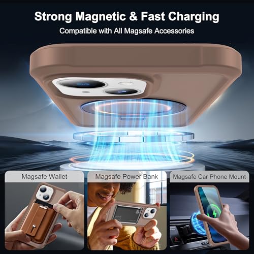 Compatible with iPhone 15 Plus Case with Magnetic Ring Stand [Compatible with Mag-Safe] [Built-in Screen Protector] Military-Grade Drop Protection Matte Translucent Phone Case, Desert Brown - color: Desert Brown, size: Iphone 15 Plus