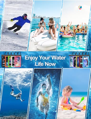 [Fits Up to 8.5"] 6 Pack Multicolor Waterproof Phone Pouch, Cell Phone Case Dry Bag,Protection Level: IP68,Beach Cruise for iPhone,Samsung,and More,Lanyard Included,Black,Blue,Pink,Orange,Yellow,Green