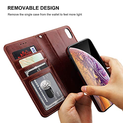 Bocasal Detachable Wallet Case Card Holder for iPhone Xs Max, Brown - color: Brown