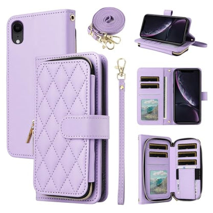 Argyle Wallet Case for iPhone XR 6.1 with Wrist Strap Shoulder Strap Card Slot Zipper Purse PU Leather Stand Phone Cover for iPhoneXR iPhone10R i Phonex 10XR 10R RX CR iPhoneXRcases Purple | Wrist/Shoulder Strap, Card Slot, PU Leather Stand, Phone Cover,