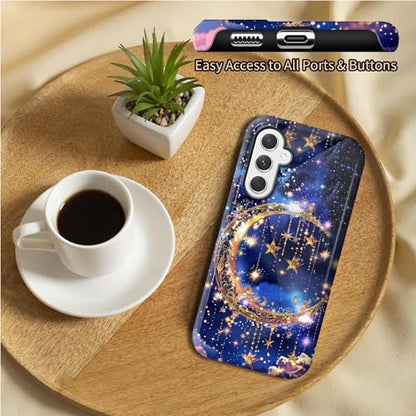 Moon Dreamcatcher Phone Case for Samsung Galaxy S25, Dual Layer Shockproof Rugged Cover with Soft TPU + Hard PC, Anti-Scratch Slim Fit Wireless Charging Compatible - color: Moon Dreamcatcher, size: 6.2" Galaxy S25