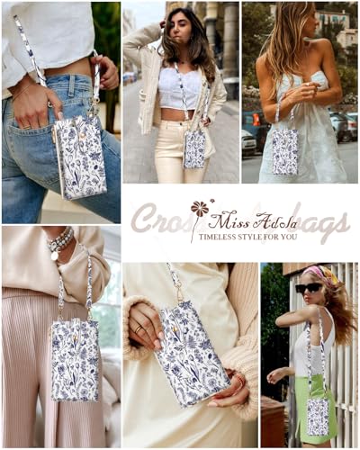 Miss Adola RFID Cell Phone Purse Crossbody Bag for Women | RFID Blocking, Card Slots, Dual Straps, Leather Phone Wallet, Magnetic Buckle, Smooth Zipper, Crossbody Purse for Daily Use - color: Bu Line Flower