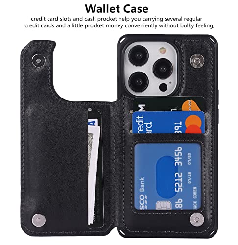 iCoverCase Compatible with iPhone 14 Pro Wallet Phone Case with Card Holder for Women, RFID Blocking Embossed PU Leather Wrist Strap Case 6.1 Inch (Heart Black) - color: H-Black