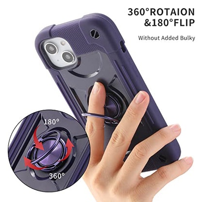 MARKILL Compatible with iPhone 14 Plus Case 6.7 Inch with 360 Degree Rotate Ring Stand, Military Grade Drop Protection Full Body Rugged Heavy Duty Protective Cover for iPhone 14 Plus - color: Deep Purple, size: iPhone 14 Plus 6.7"