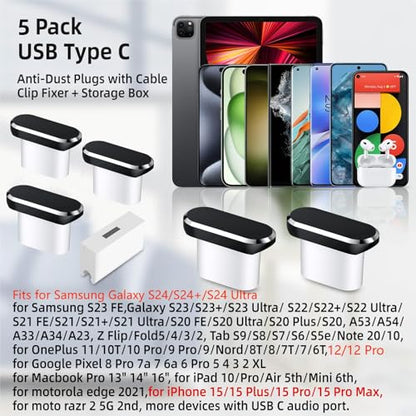 USB C Dust Plugs 5 Pack Anti Dust Charging Port Cover for iPhone 18 Pro Max - color: Black