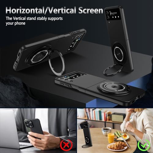 Magnetic Case for Samsung Galaxy Z Flip 4, [Compatible with MagSafe] Military Grade Shockproof Slim fit Samsung Z Flip 4 Phone Case with Magnetic Ring Kickstand, Black - color: Black, size: Samsung Galaxy Z Flip 4
