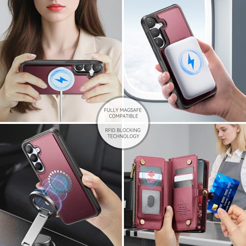 Defencase for Galaxy S26 Case Wallet Compatible with Magsafe 6.3", Wine Red | Magnetic Detachable, with RFID Bolcking Card Holder, Zipper Strap, PU Leather Drop-Proof Phone Cover for Samsung Galaxy S26 - color: (Detachable with Magsafe)-Wine Red