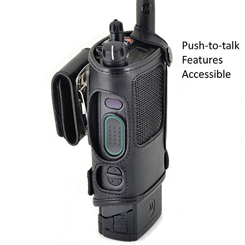 Turtleback Radio Holster for Motorola APX6000 – 2024 Upgraded – Durable Leather Belt Radio Holster with Heavy-Duty Ratcheting 2.25" Belt Loop – All-Button Access – Fits Slim or Extended Battery - color: Black APX6000 Belt Loop