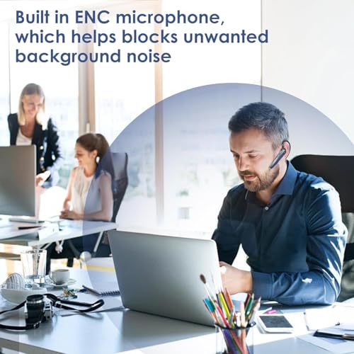 Bluetooth Headset with Microphone, Wireless Earpiece with Noise Cancelling Mic, Charging Case, Hands-Free Bluetooth 5.3 Earbud for Truckers, Zoom, Teams, Driving