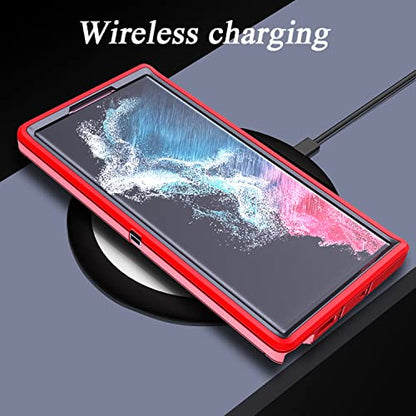 YmhxcY for Galaxy S22 Ultra Case with Self Healing Flexible TPU Film[2 Pack] and Lens Protective Film[2 Pack], Heavy Protection Cover for Galaxy S22 Ultra （6.8“）-Red and Black - color: Red and black