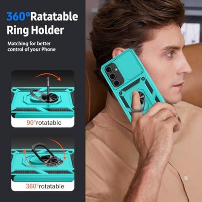 for Samsung Galaxy S23 Case with Camera Lens Cover, 10 FT Military Grade Drop Protection, Magnetic Ring Holder Kickstand Protective Phone Case, Ice Green - color: Ice Green