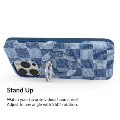 VELVET CAVIAR Compatible with MagSafe Phone Grip - Magnetic Ring Holder with Adjustable Stand - Removable MagSafe Accessories for iPhone 16, 15, 14, 13, 12 (Blue Denim Vibe Checkered) - color: Denim Vibe Checkered