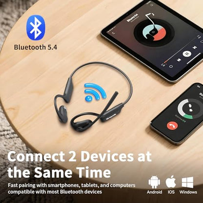 Bluetooth Headset with Microphone,Open Ear Headphones with Mic, Dual Connect Bluetooth 5.4 with AI Noise Cancelling Mic & Mute Function, Wireless Headset for Work