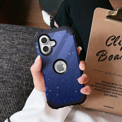 IDweel for iPhone 17 Case with Screen Protector for Men, 3 in 1 Shockproof Slim Fit Hybrid Heavy Duty Hard PC Cover Soft Silicone Bumper Full Body Anti-Fingerprint Case, Glitter Blue Black - color: Glitter Blue Black