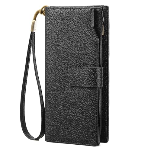 GAEKEAO Womens Wallets Large Capacity Leather Card Holder RFID Blocking Wristlet Clutch Long Travel Ladies Purse - color: Z01-Blue