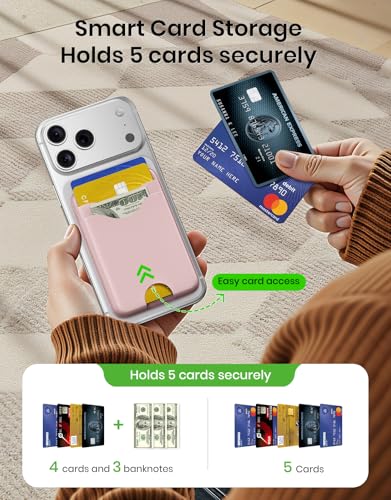 for Magsafe Wallet Magnetic Card Holder - Strong RFID Leather Card Pocket with Magnet, Compatible with iPhone 12/13/14/15/16/17 Series, Not for mini，Pink - color: Pearl Pink