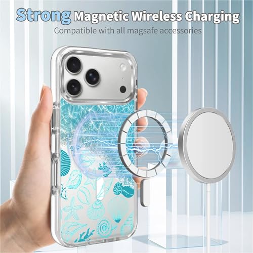 VisEnt Clear Case for iPhone 17 Pro Max, Magnetic Phone Case, Transparent Slim Cover, Military Grade Protection, Shockproof, Anti-Yellowing, Scratch Resistant, Ocean Wave Shell - color: Ocean Wave Shell, size: Iphone 17 Pro Max
