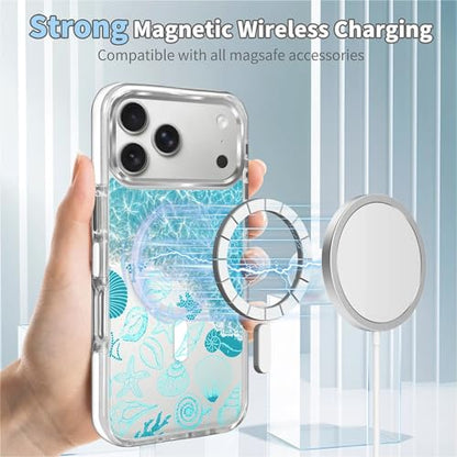 VisEnt Clear Case for iPhone 17 Pro Max, Magnetic Phone Case, Transparent Slim Cover, Military Grade Protection, Shockproof, Anti-Yellowing, Scratch Resistant, Ocean Wave Shell - color: Ocean Wave Shell, size: Iphone 17 Pro Max