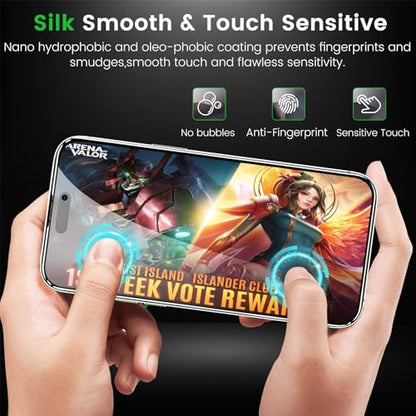 Romkasi 4 Pack Privacy Screen Protector for iPhone 15 6.1 Inch with 4 Pack Camera Lens Protector, Anti Spy Tempered Glass Film, Anti-Scratch, Touch Sensitive, Case Friendly - color: iPhone 15