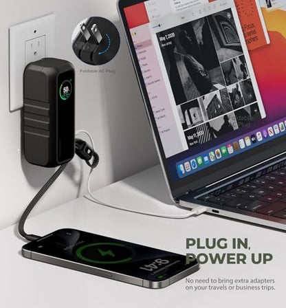 Dexnor 3-in-1 Portable Charger Power Bank 15,000mAh 65W with AC Wall Plug
