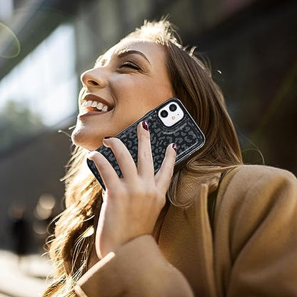 HAOPINSH for 11 Wallet Case with Card Holder, Black Leopard Cheetah Pattern Back Flip Folio PU Leather Kickstand Card Slots Case for Women Girls, Double Magnetic Clasp Shockproof Cover 6.1" - color: Black Leopard