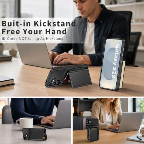 Vofolen for Samsung Galaxy S25 Case Wallet with Card Holder RFID Blocking | 2 Card Slots Heavy Duty Shockproof Drop Protective Flip Slim Pocket Cover for Samsung S25 Case for Men Women-Black - size: For Samsung Galaxy S25