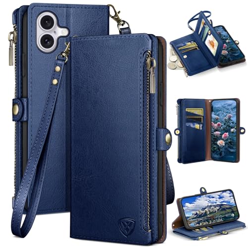 XcaseBar Compatible with iPhone 17 6.3" Wallet case with Zipper Credit Card Holder【RFID Blocking】,Flip Folio Book PU Leather Phone case Shockproof Cover Women Men for Apple 17 case Blue - color: Blue, size: iPhone 17 6.3"