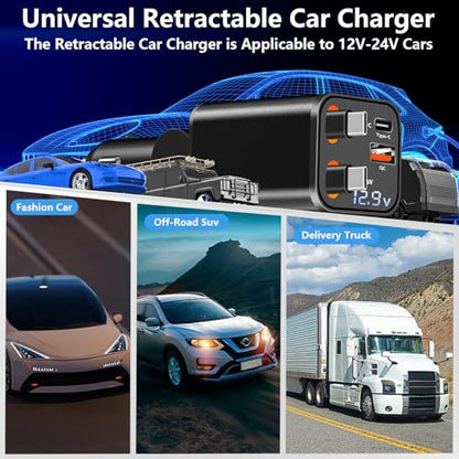 Apple MFi Certified Retractable Car Charger, 120W USB C Car Phone Charger - color: Titanium Matte Black