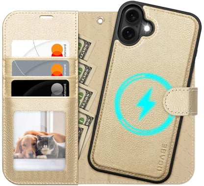 OCASE for iPhone 17 Detachable Wallet Case with Card Holder, 2 in 1 PU Leather Flip Folio with RFID Blocking Stand Wrist Strap Shockproof Phone Cover 6.3 Inch 2025, Gold - color: Gold, size: iPhone 17