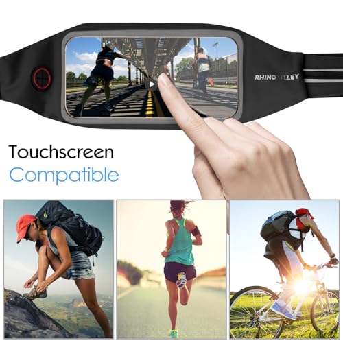 Rhino Valley Running Belt, Waist Belt Bag with Touchscreen Reflective | Runners Gifts Money Belt Phone Holder for Running Hiking Walking Gym Accessories Black Waterproof Fanny Pack for Women Men