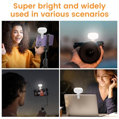 Mini Phone Light Clip, Type-C Charging, Rechargeable Selfie Light & Adjustable Brightness for iPhone, Smartphones, Camera, Laptops, Perfect for Make up, TikTok, Live Streaming, White