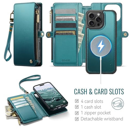 for iPhone 16 Pro Phone Case Wallet Magnetic Detachable, Turquoise - color: Turquoise, size: iPhone 16 Pro