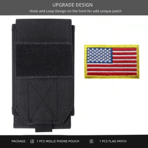 Black Tactical Molle Cellphone Pouch Case,Heavy Duty Waterproof Phone Holster Bag for iPhone 11 12 13 Pro Max for Samsung S22 S21 S20 FE Note 20 A13 A12 A02S Less 6.7" Phone with US Flag Patch - color: Black & 1 Red Patch