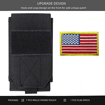 Black Tactical Molle Cellphone Pouch Case,Heavy Duty Waterproof Phone Holster Bag for iPhone 11 12 13 Pro Max for Samsung S22 S21 S20 FE Note 20 A13 A12 A02S Less 6.7" Phone with US Flag Patch - color: Black & 1 Red Patch