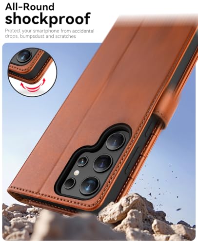 OCASE Compatible with Galaxy S25 Ultra Wallet Case, PU Leather Flip Folio Case with Card Holders RFID Blocking Kickstand [Shockproof TPU Inner Shell] Protective Phone Cover 2025, Brown - color: Brown, size: Samsung Galaxy S25 Ultra