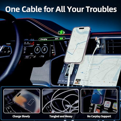 4 in 1 Charging Cable Fast Charging 66W with E-Mark Chip, Carplay - color: Silver, size: 4FT 1Pack