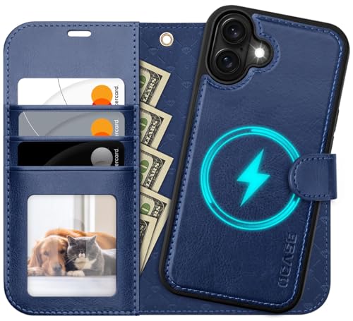 OCASE for iPhone 16 Case Detachable Wallet Case with Card Holder, 2 in 1 Pu Leather Flip Folio with RFID Blocking Stand Wrist Strap Shockproof Phone Cover 6.1 Inch 2024, Blue - color: Blue, size: iPhone 16