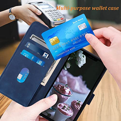 Wallet Case with Wrist Strap for iPhone 13/14 (Blue) | Card Holder Slots, PU Leather, TPU Interior Protective, Stand, Folio Flip Cases Cover, 13/14 Phone 6.1 inch - color: Blue