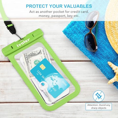 ivoler 2-Pack Waterproof Fanny Pack & Phone Pouch, Dry Bag for Passport, Phone & Wallet, Floating Waterproof Phone Case for Beach, Swimming, Kayaking, Boating, Cruise Essentials & Travel - color: Grass Green