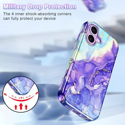 Btscase Compatible with iPhone 17 Case 6.3 Inch 2025,Marble Pattern 3 in 1 Heavy Duty Shockproof Full Body Rugged Hard PC+Soft Silicone Drop Protective Women Girl Phone Cases, Cobalt Violet - color: Cobalt Violet, size: iPhone 17