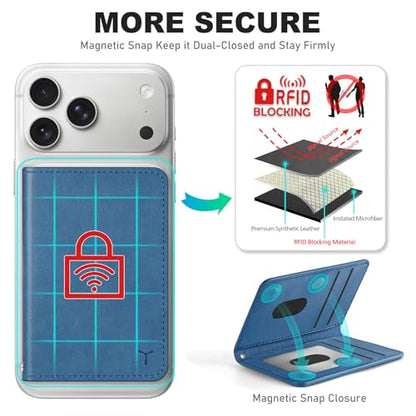 TUCCH for Magsafe Wallet, 6 Card Slots with RFID Blocking, Light Blue | for iPhone 17/17e/16/15/14/13/12 Pro/Pro Max/Plus, Clear ID Window, Magnetic Closure, PU Leather - color: Light Blue