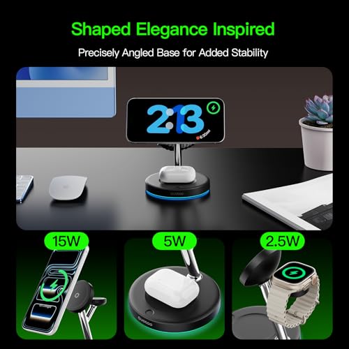 3 in 1 Mag-Safe Wireless Charger Stand for iPhone Apple Watch AirPods - color: Black