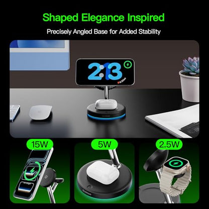 3 in 1 Mag-Safe Wireless Charger Stand for iPhone Apple Watch AirPods - color: Black
